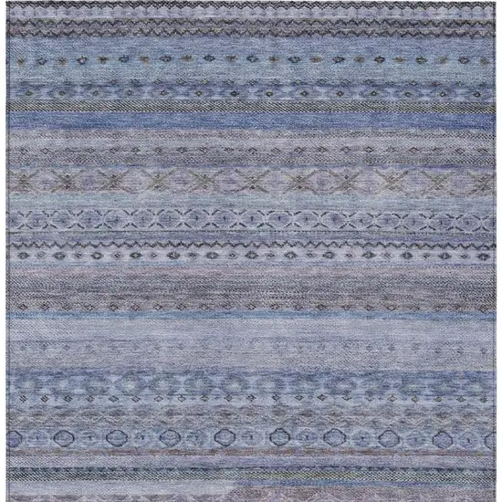 Blue And Lilac Striped Washable Indoor Outdoor Area Rug Photo 4