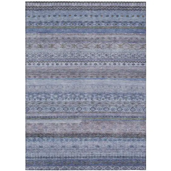Blue And Lilac Striped Washable Indoor Outdoor Area Rug Photo 2