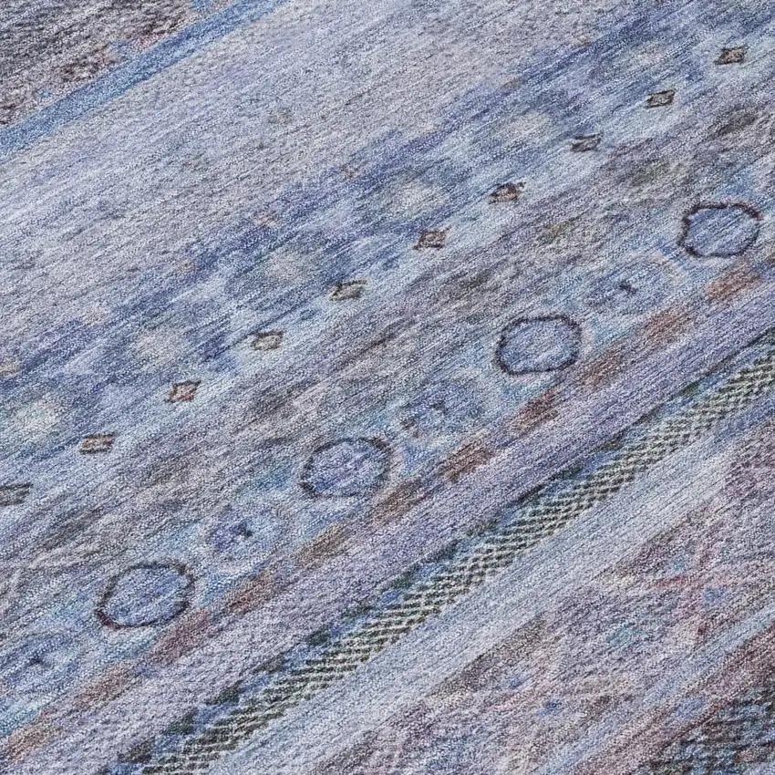 Blue And Lilac Striped Washable Indoor Outdoor Area Rug Photo 6