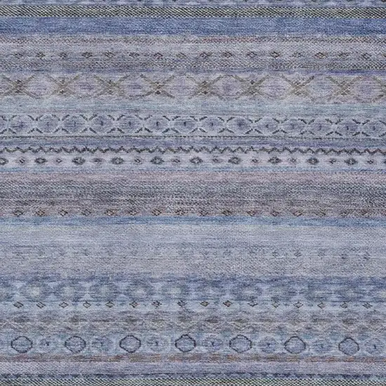 Blue And Lilac Striped Washable Indoor Outdoor Area Rug Photo 3