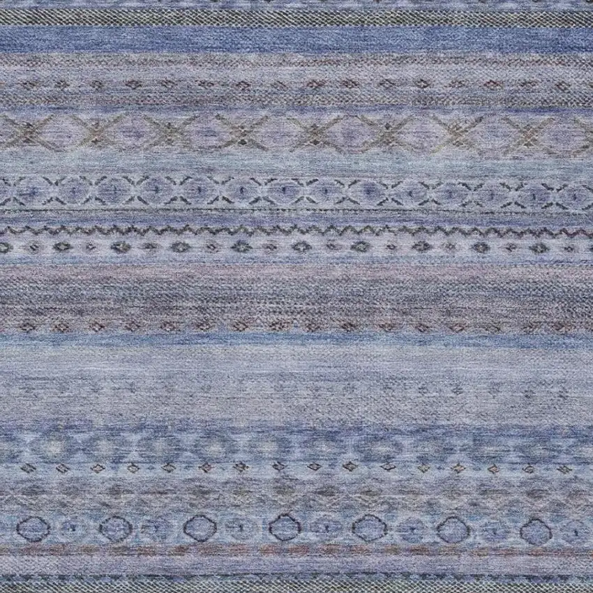 Blue And Lilac Striped Washable Indoor Outdoor Area Rug Photo 3