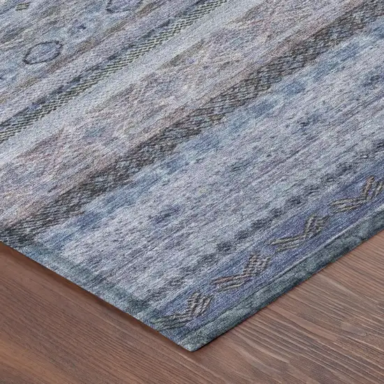 Blue And Lilac Striped Washable Indoor Outdoor Area Rug Photo 5