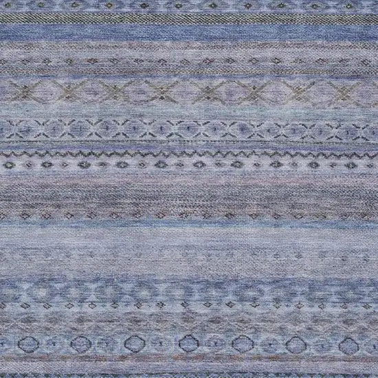 Blue And Lilac Striped Washable Indoor Outdoor Area Rug Photo 3