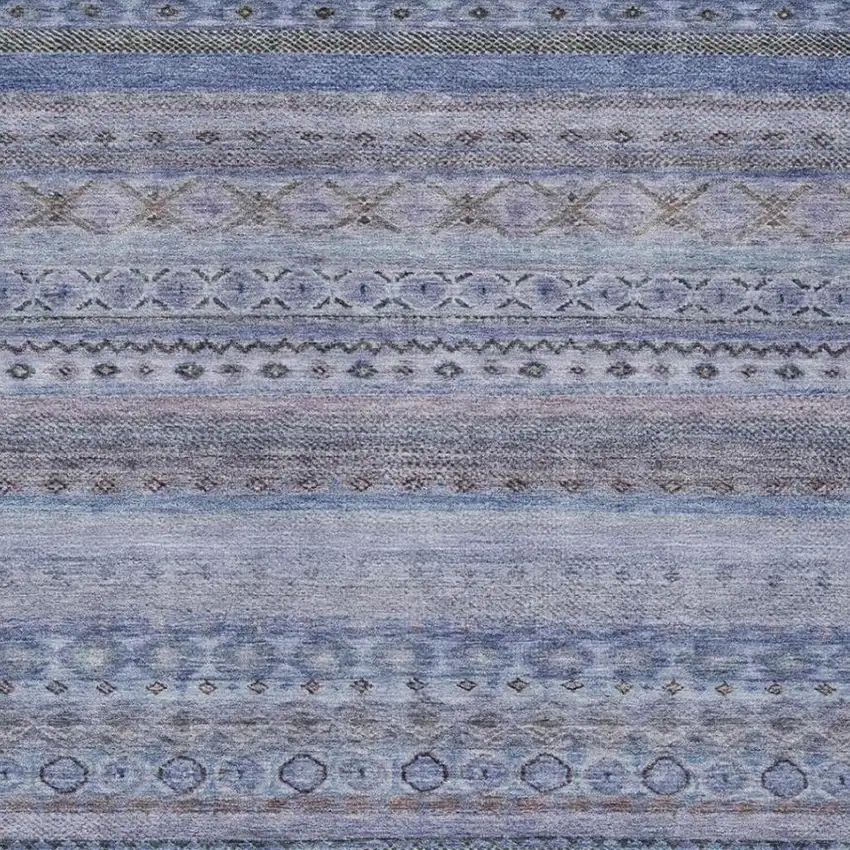 Blue And Lilac Striped Washable Indoor Outdoor Area Rug Photo 3