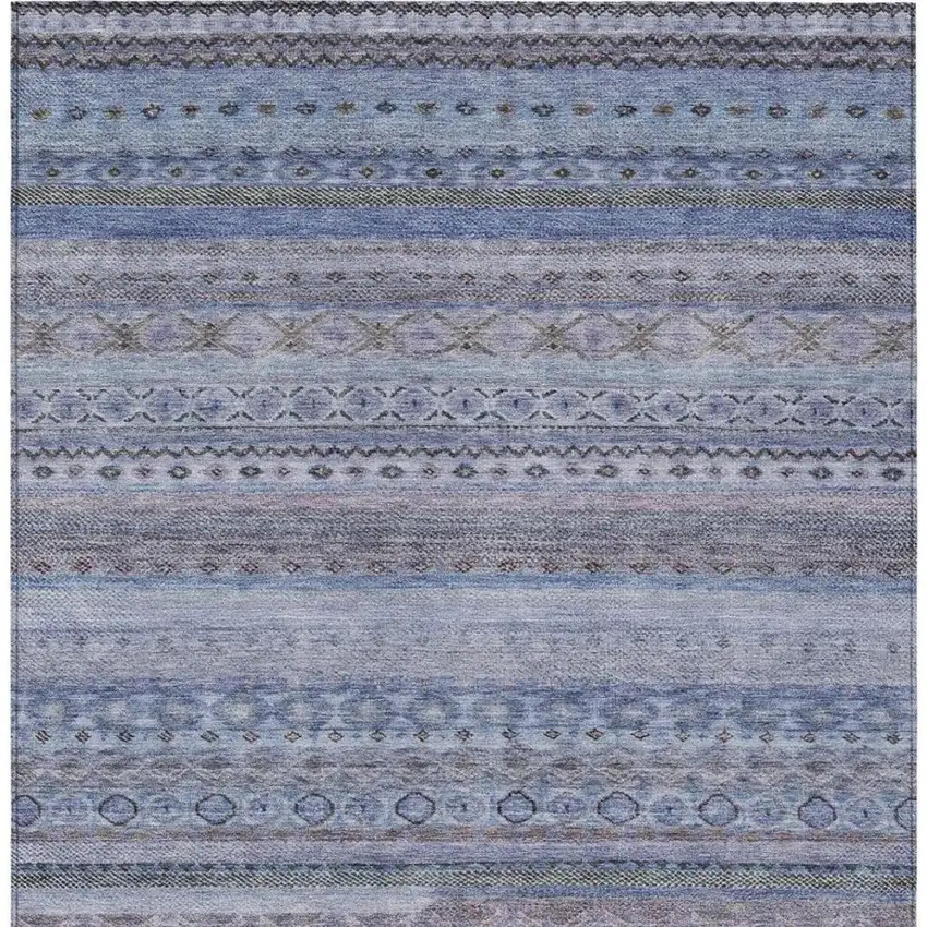 Blue And Lilac Striped Washable Indoor Outdoor Area Rug Photo 4
