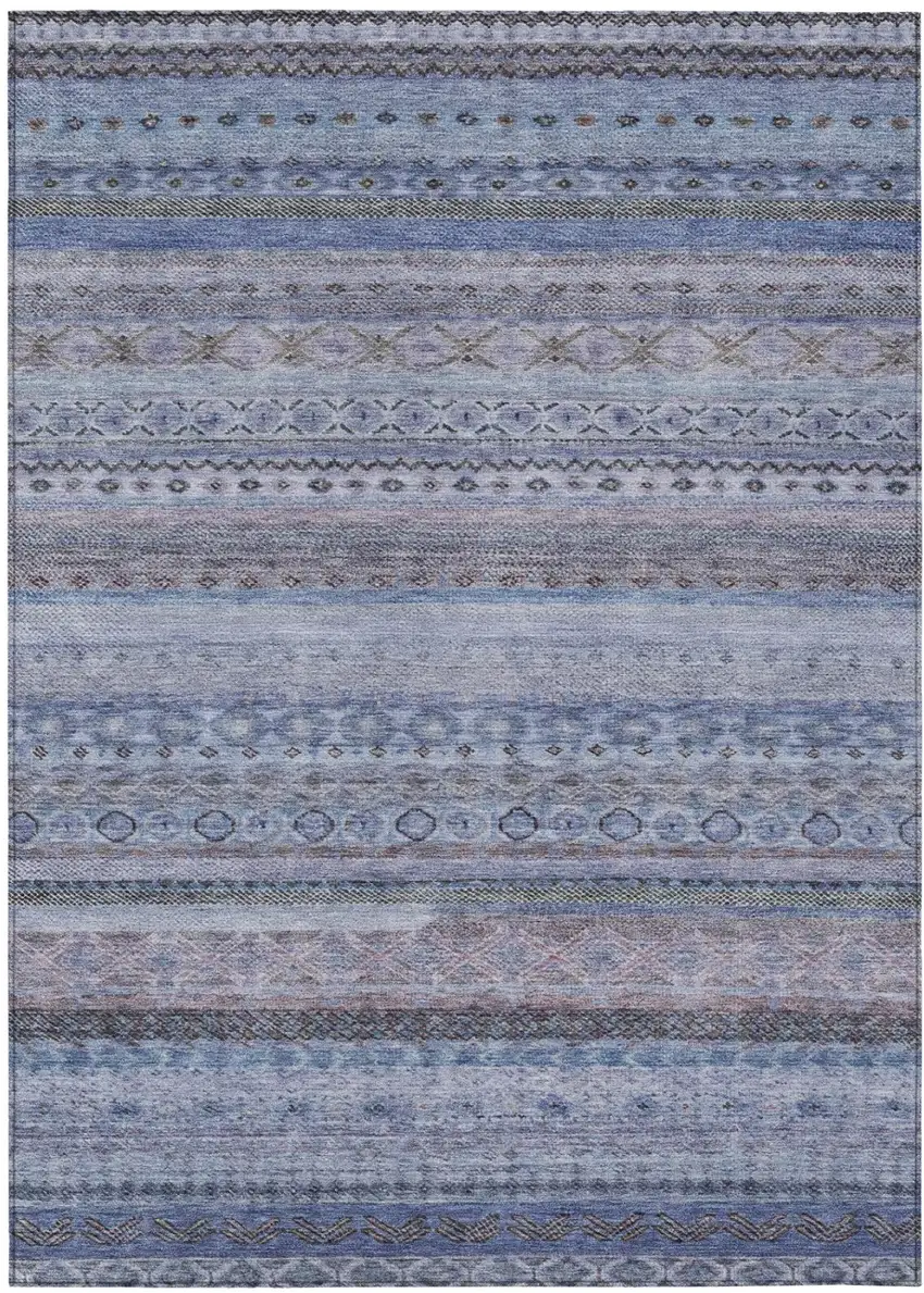 Blue And Lilac Striped Washable Indoor Outdoor Area Rug Photo 2