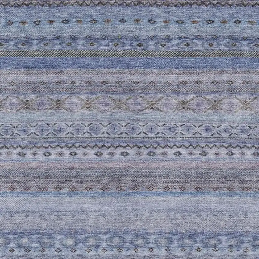 Blue And Lilac Striped Washable Indoor Outdoor Area Rug Photo 3