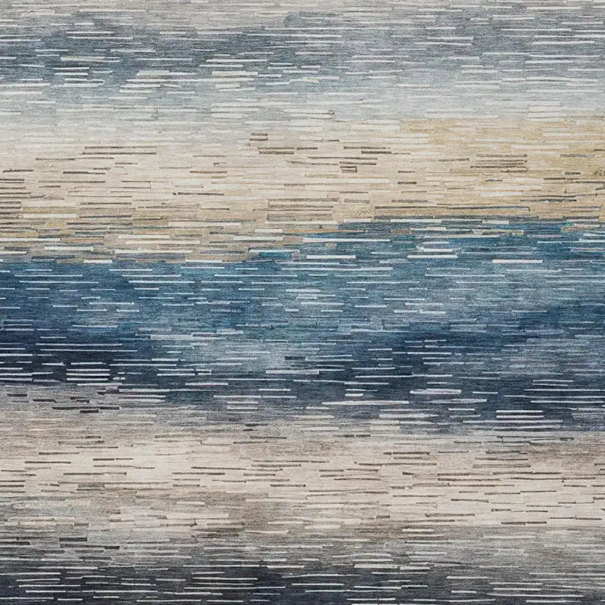 Blue And Linen Striped Washable Indoor Outdoor Area Rug Photo 1
