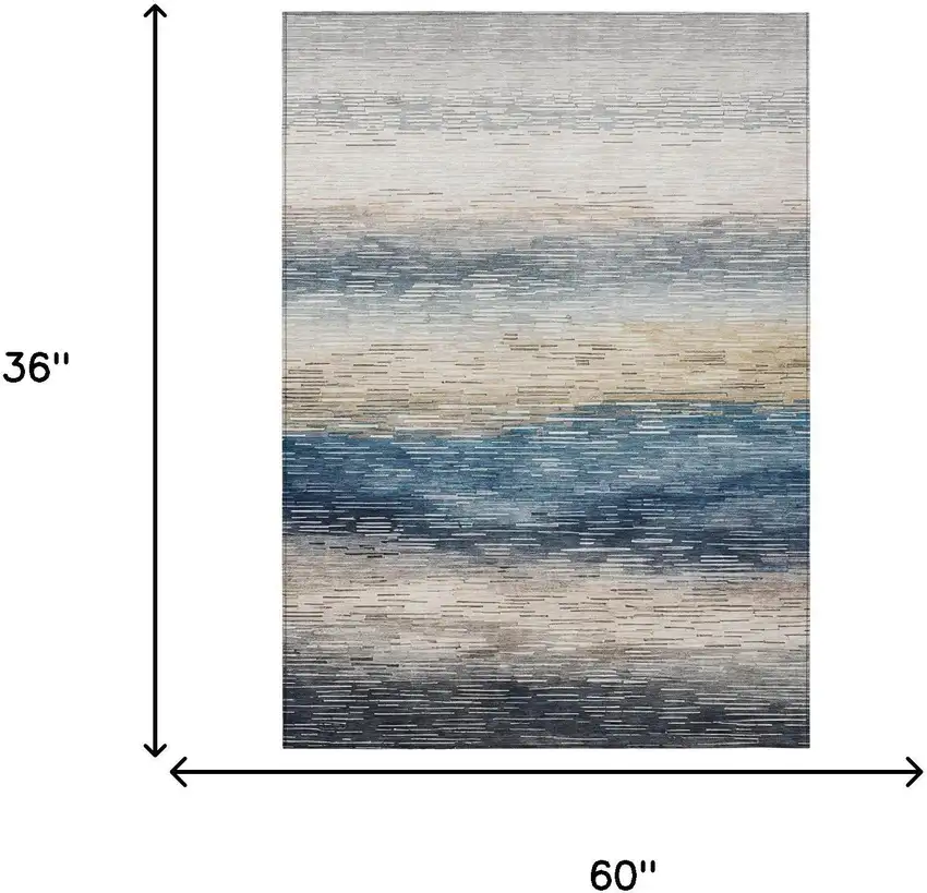 Blue And Linen Striped Washable Indoor Outdoor Area Rug Photo 6