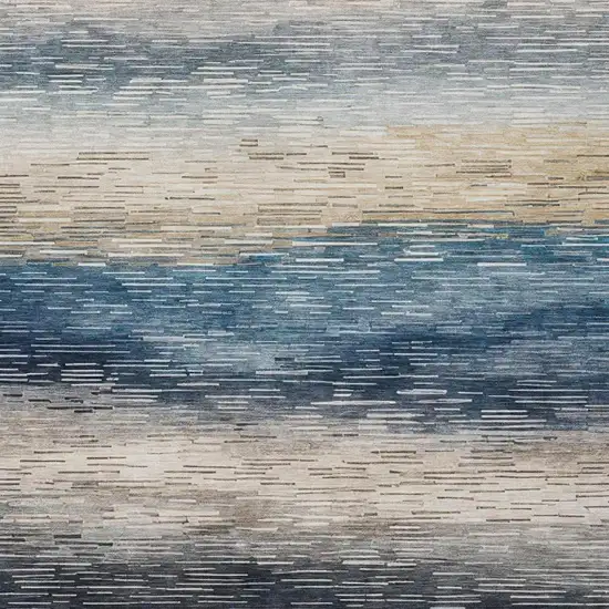 Blue And Linen Striped Washable Indoor Outdoor Area Rug Photo 2