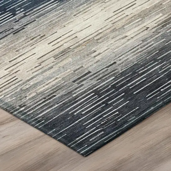 Blue And Linen Striped Washable Indoor Outdoor Area Rug Photo 4