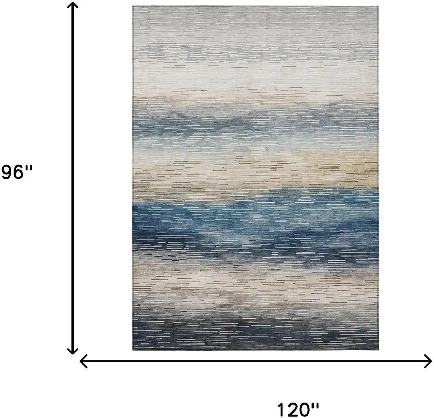 Blue And Linen Striped Washable Indoor Outdoor Area Rug Photo 6