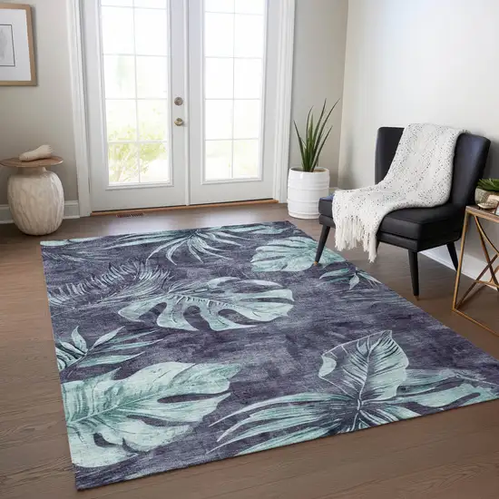 Blue And Mint Green Floral Washable Indoor Outdoor Area Rug Photo 6
