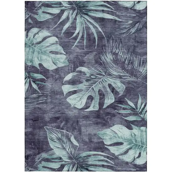 Blue And Mint Green Floral Washable Indoor Outdoor Area Rug Photo 4