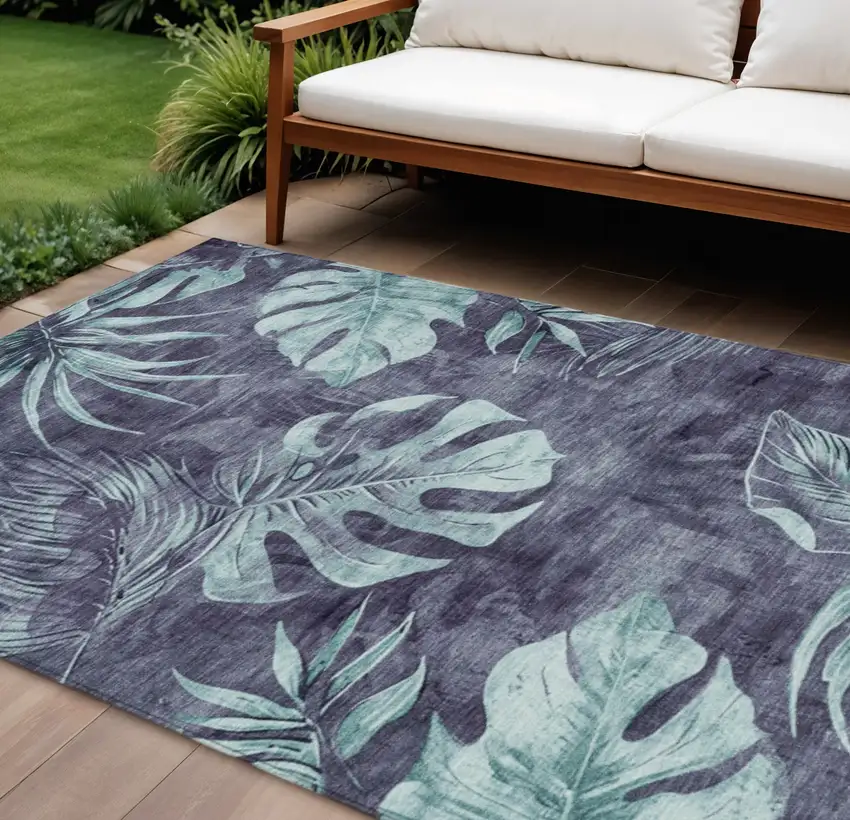 Blue And Mint Green Floral Washable Indoor Outdoor Area Rug Photo 2