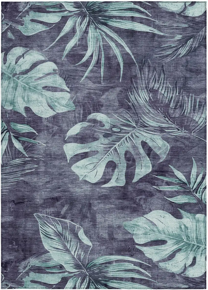 Blue And Mint Green Floral Washable Indoor Outdoor Area Rug Photo 4