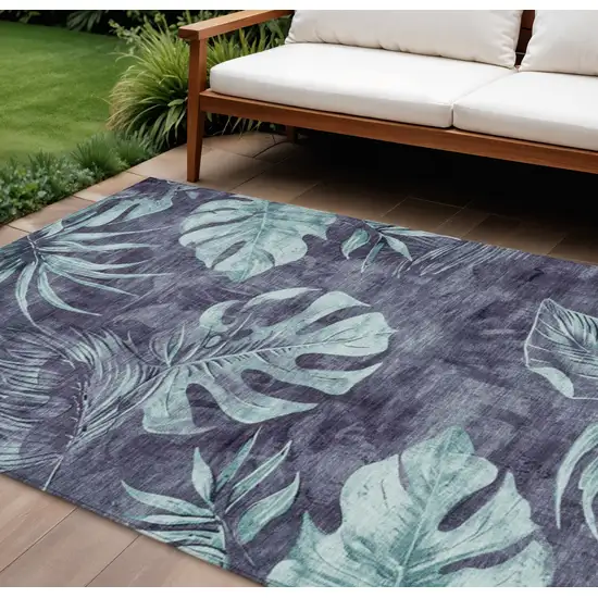 Blue And Mint Green Floral Washable Indoor Outdoor Area Rug Photo 2