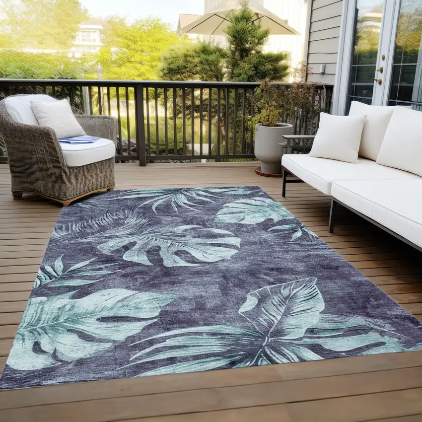 Blue And Mint Green Floral Washable Indoor Outdoor Area Rug Photo 8