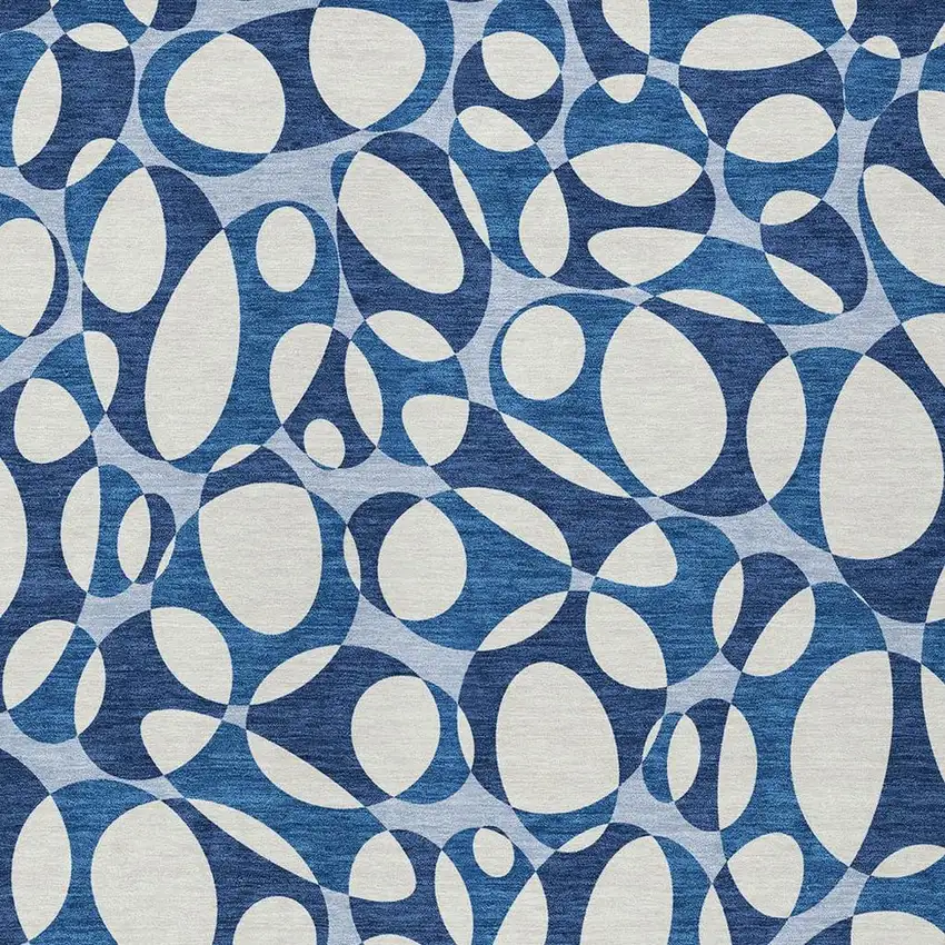 Blue And Navy Blue Abstract Washable Indoor Outdoor Area Rug Photo 2