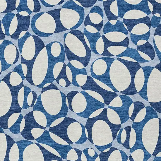 Blue And Navy Blue Abstract Washable Indoor Outdoor Area Rug Photo 2