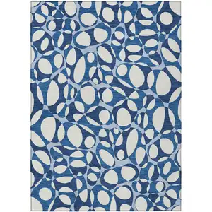 Photo of Blue And Navy Blue Abstract Washable Indoor Outdoor Area Rug