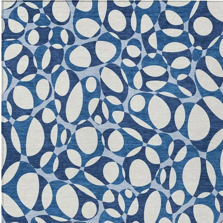 Blue And Navy Blue Abstract Washable Indoor Outdoor Area Rug Photo 3