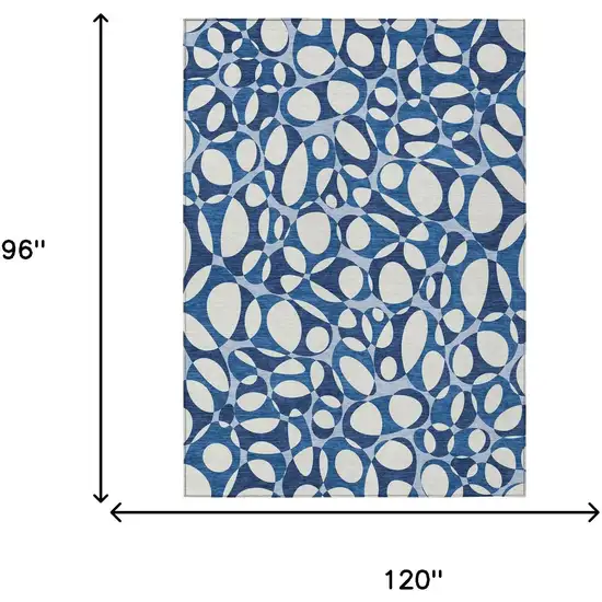 Blue And Navy Blue Abstract Washable Indoor Outdoor Area Rug Photo 6