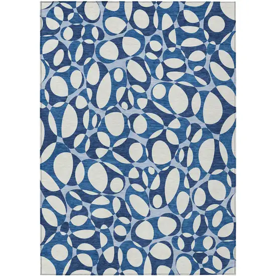 Blue And Navy Blue Abstract Washable Indoor Outdoor Area Rug Photo 1