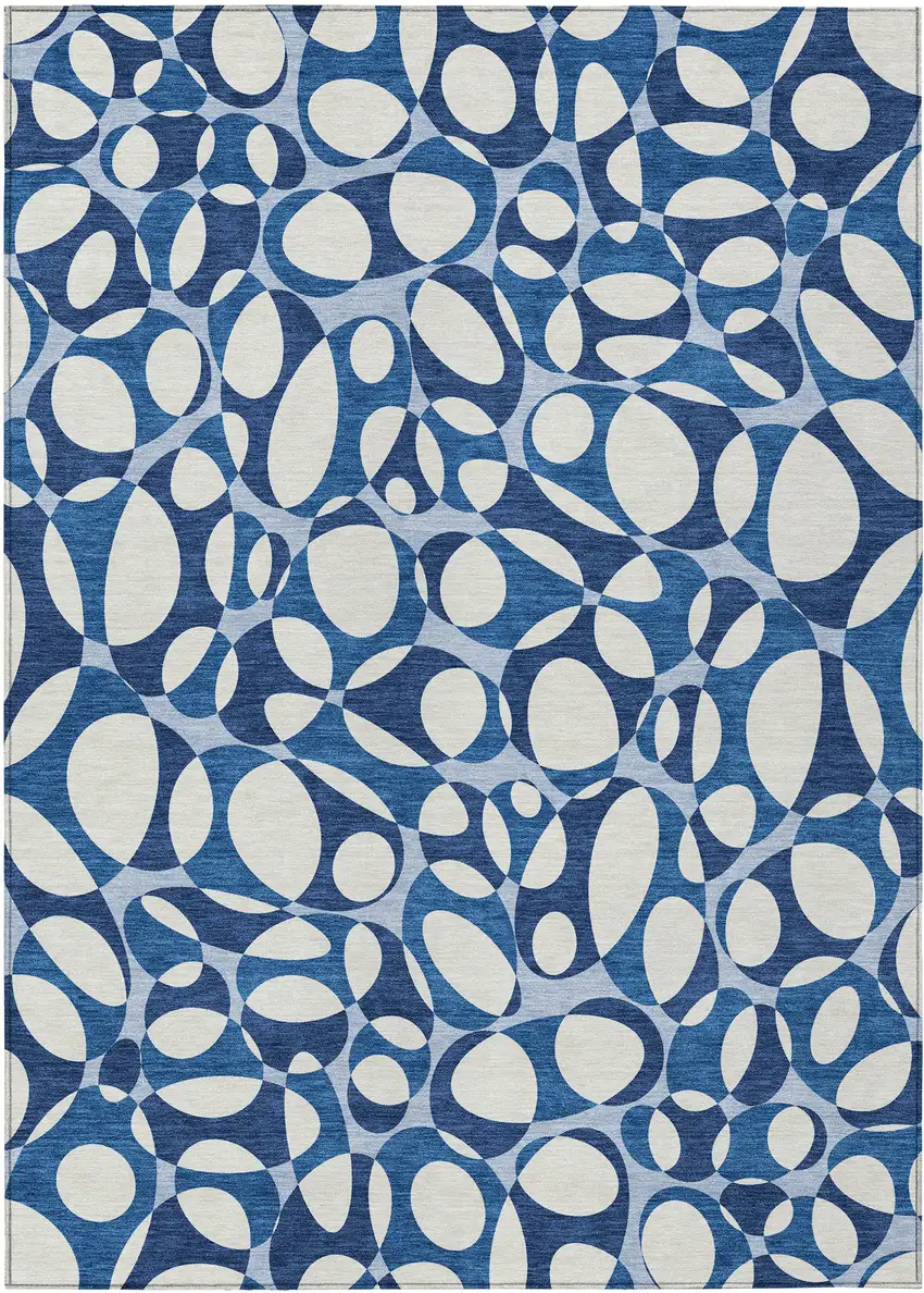 Blue And Navy Blue Abstract Washable Indoor Outdoor Area Rug Photo 1