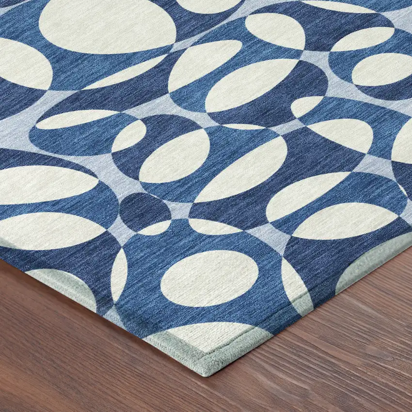 Blue And Navy Blue Abstract Washable Indoor Outdoor Area Rug Photo 8