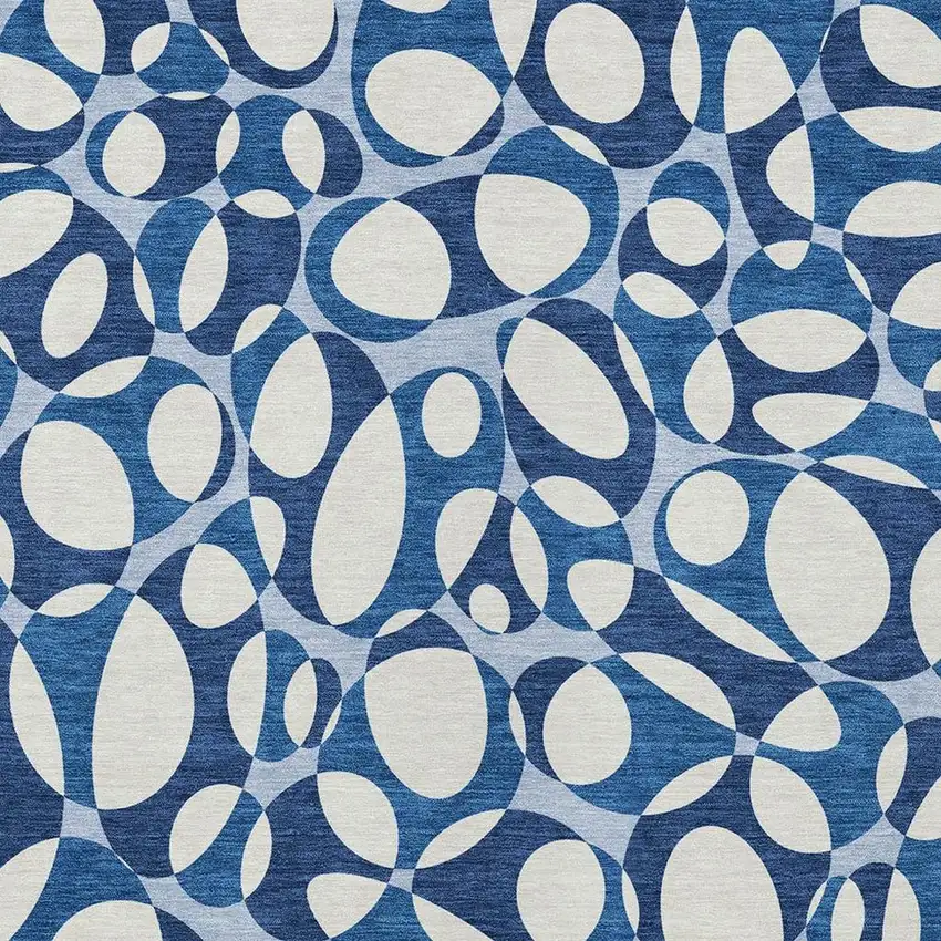 Blue And Navy Blue Abstract Washable Indoor Outdoor Area Rug Photo 2