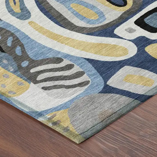 Blue And Navy Blue Abstract Washable Indoor Outdoor Area Rug Photo 5