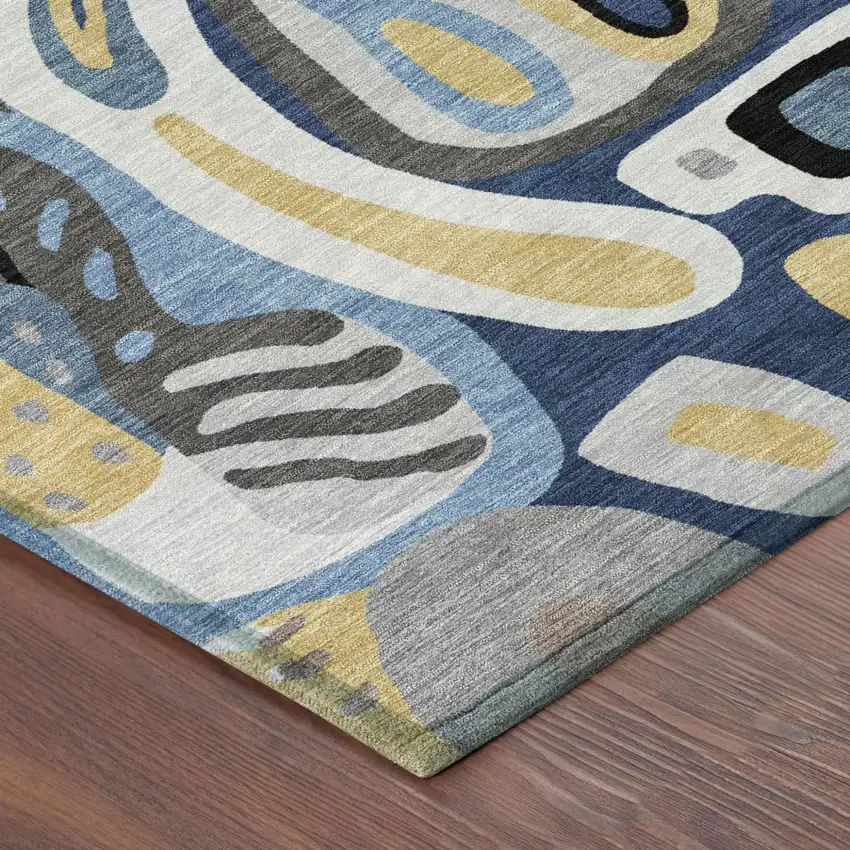 Blue And Navy Blue Abstract Washable Indoor Outdoor Area Rug Photo 5