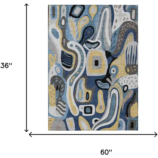 Blue And Navy Blue Abstract Washable Indoor Outdoor Area Rug Photo 7