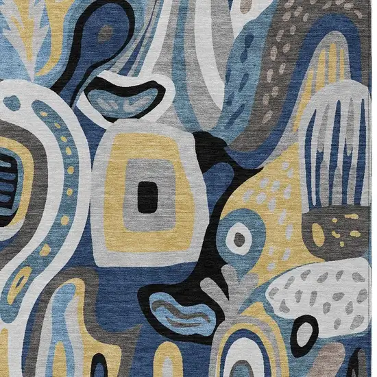 Blue And Navy Blue Abstract Washable Indoor Outdoor Area Rug Photo 3