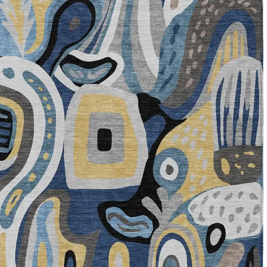 Blue And Navy Blue Abstract Washable Indoor Outdoor Area Rug Photo 3