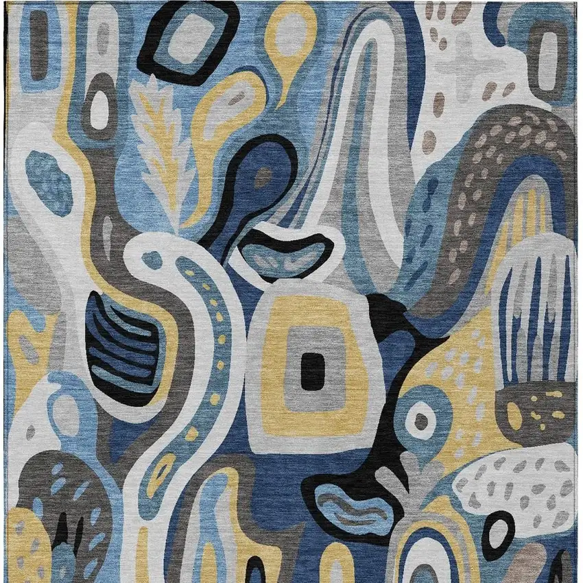 Blue And Navy Blue Abstract Washable Indoor Outdoor Area Rug Photo 4