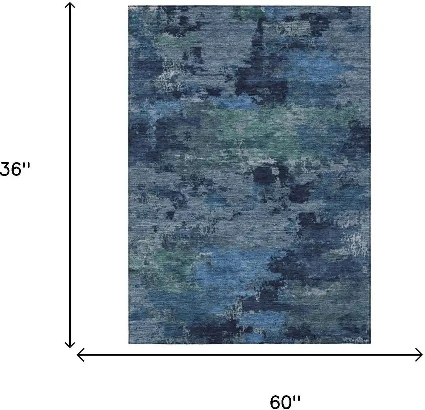 Blue And Navy Blue Abstract Washable Indoor Outdoor Area Rug Photo 5