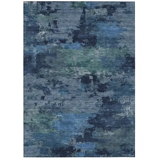 Blue And Navy Blue Abstract Washable Indoor Outdoor Area Rug Photo 2