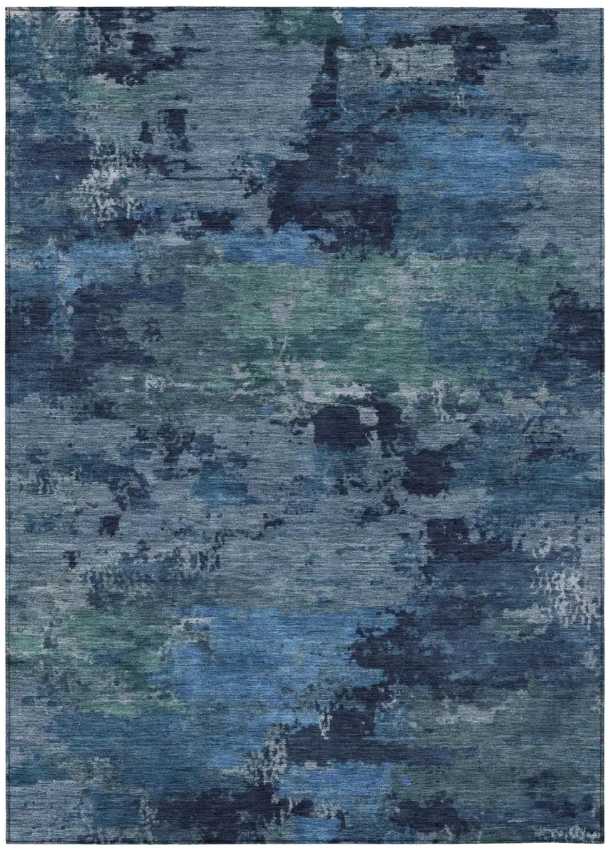 Blue And Navy Blue Abstract Washable Indoor Outdoor Area Rug Photo 2