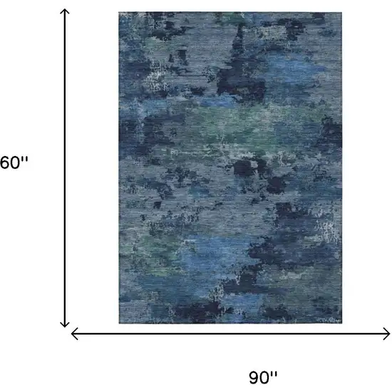 Blue And Navy Blue Abstract Washable Indoor Outdoor Area Rug Photo 5