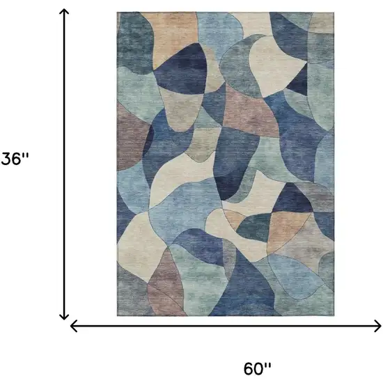 Blue And Navy Blue Abstract Washable Indoor Outdoor Area Rug Photo 5