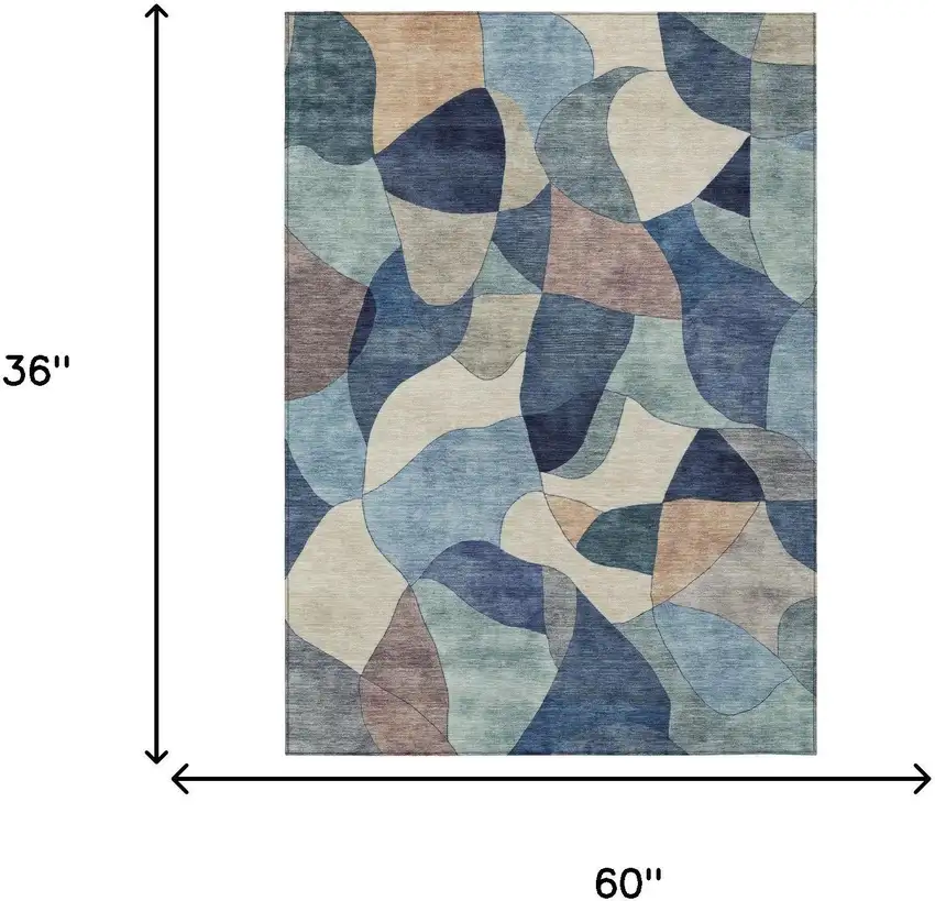 Blue And Navy Blue Abstract Washable Indoor Outdoor Area Rug Photo 5