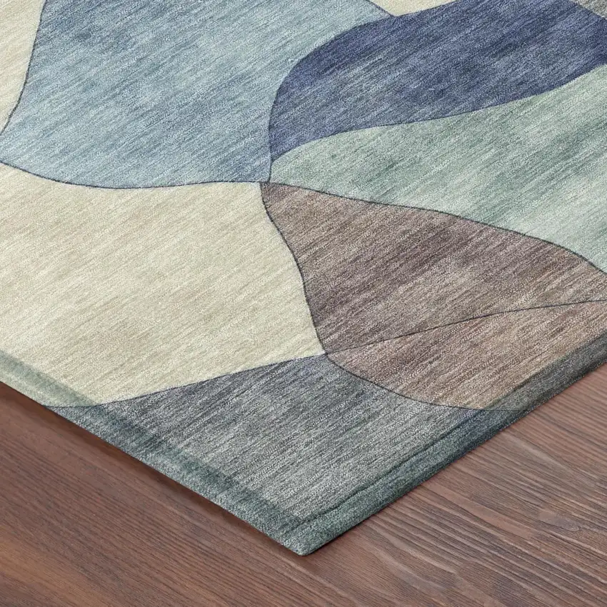 Blue And Navy Blue Abstract Washable Indoor Outdoor Area Rug Photo 3
