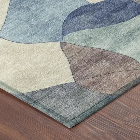 Blue And Navy Blue Abstract Washable Indoor Outdoor Area Rug Photo 3