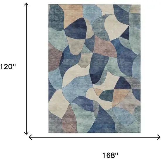 Blue And Navy Blue Abstract Washable Indoor Outdoor Area Rug Photo 5