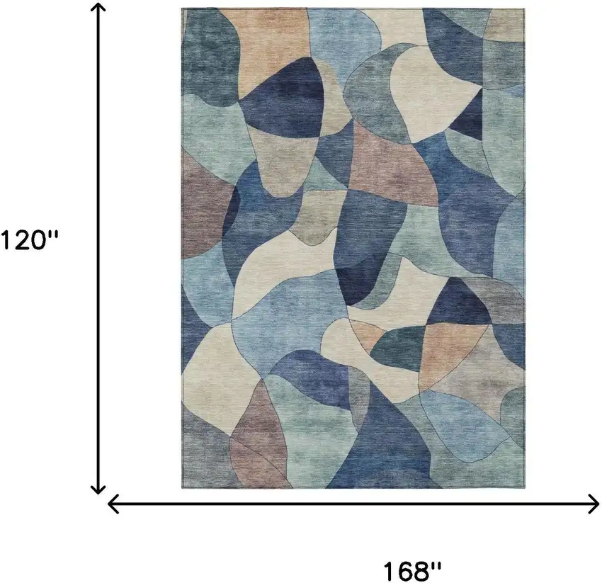 Blue And Navy Blue Abstract Washable Indoor Outdoor Area Rug Photo 5