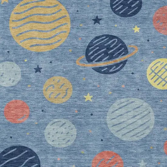 Blue And Navy Blue Floral Washable Indoor Outdoor Area Rug Photo 2