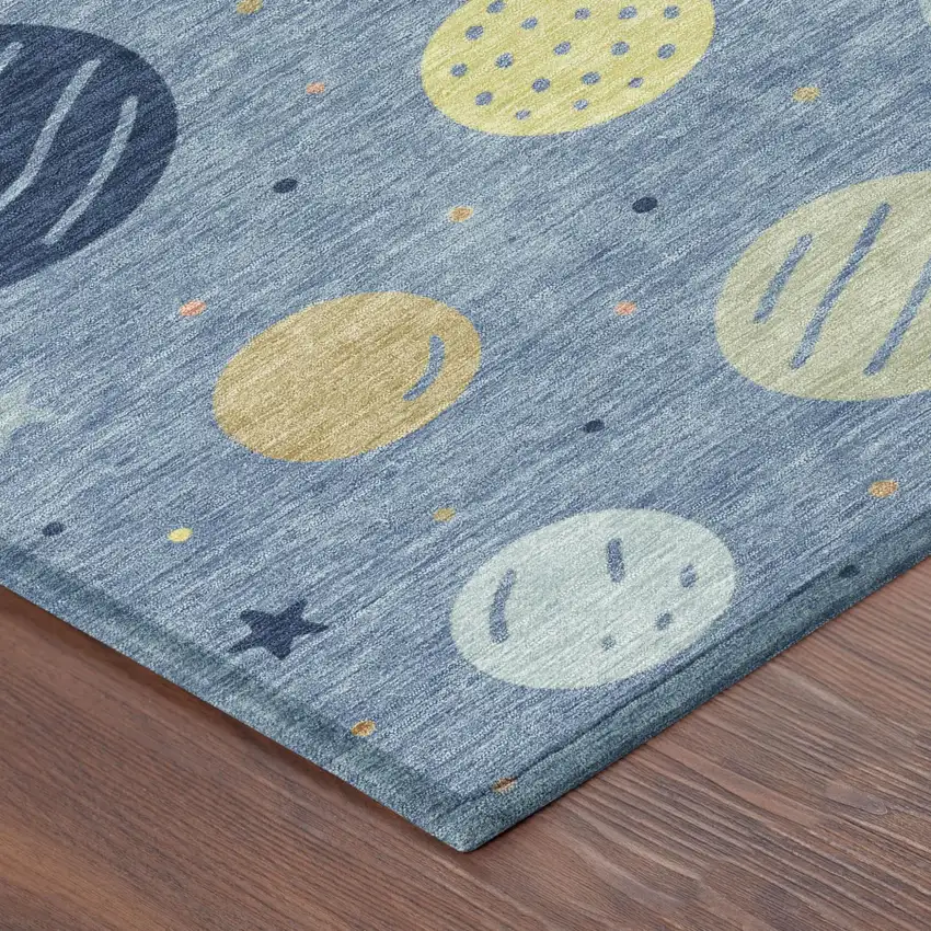 Blue And Navy Blue Floral Washable Indoor Outdoor Area Rug Photo 4