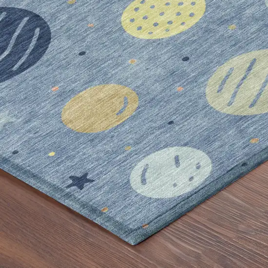 Blue And Navy Blue Floral Washable Indoor Outdoor Area Rug Photo 4